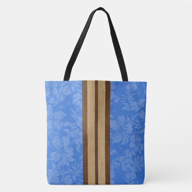 Sunset Beach Faux Wood Stripe Hawaiian Beach Bag (Front)