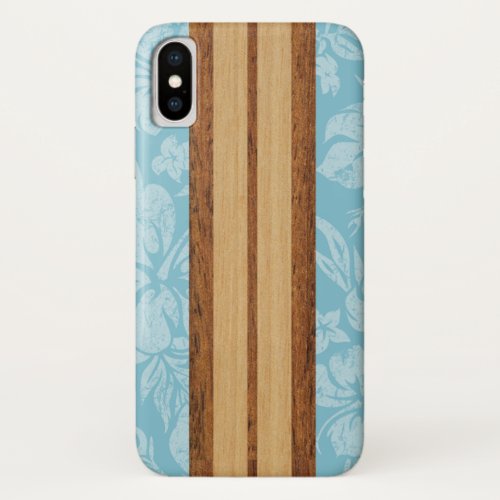 Sunset Beach Faux Wood Surfboard Hawaiian Aqua iPhone X Case
