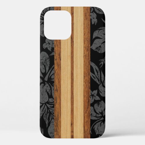 Sunset Beach Faux Wood Surfboard Hawaiian Black Ca iPhone 12 Pro Case