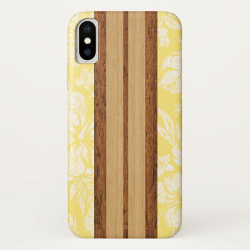 Sunset Beach Faux Wood Surfboard Hawaiian iPhone X Case