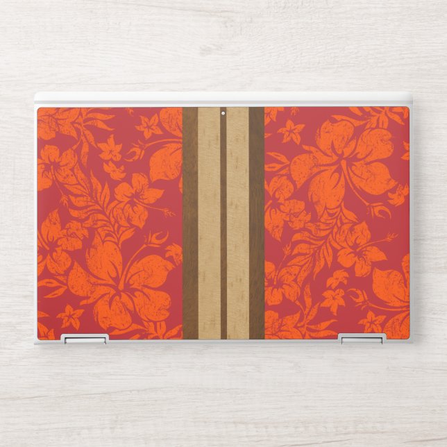Sunset Beach Faux Wood Surfboard Hawaiian HP Laptop Skin (Front)
