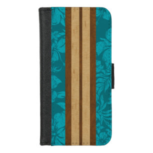 Sunset Beach Faux Wood Surfboard Hawaiian iPhone 8/7 Wallet Case