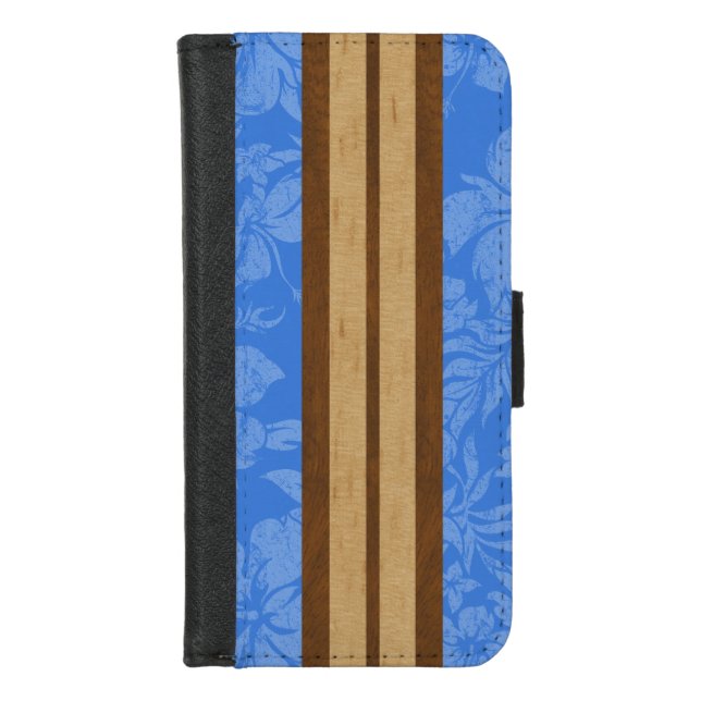 Sunset Beach Faux Wood Surfboard Hawaiian iPhone Wallet Case (Front)