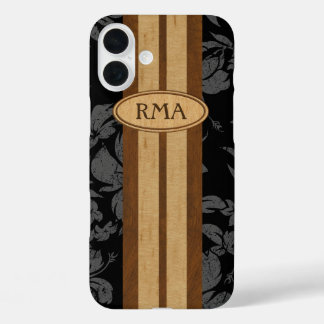 Sunset Beach Faux Wood Surfboard Hawaiian Monogram iPhone 16 Plus Case