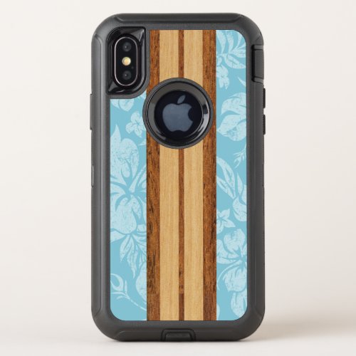 Sunset Beach Faux Wood Surfboard Hawaiian OtterBox Defender iPhone X Case