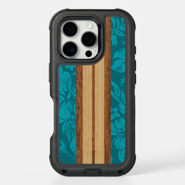 Sunset Beach Faux Wood Surfboard Hawaiian Otterbox iPhone Case (Back)