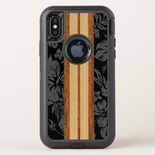 Sunset Beach Faux Wood Surfboard Hawaiian OtterBox Defender iPhone X Case