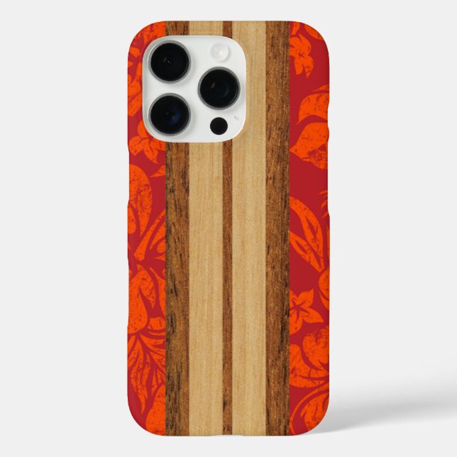 Sunset Beach Faux Wood Surfboard Hawaiian Red Case-Mate iPhone Case (Back)