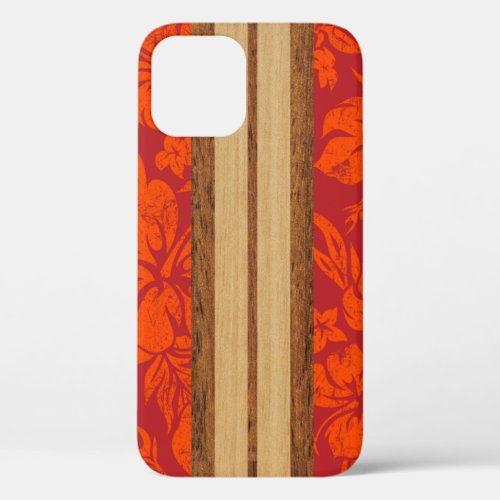 Sunset Beach Faux Wood Surfboard Hawaiian Red iPhone 12 Pro Case