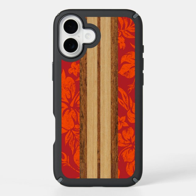 Sunset Beach Faux Wood Surfboard Hawaiian Speck iPhone Case (Front)