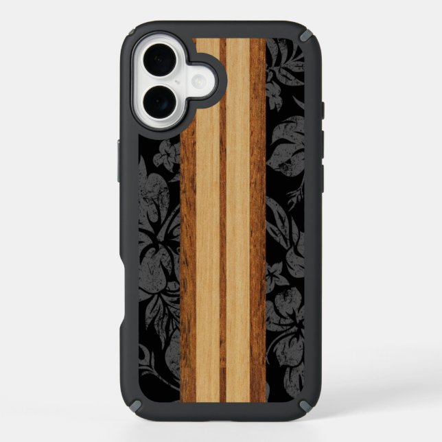 Sunset Beach Faux Wood Surfboard Hawaiian Speck iPhone Case (Front)