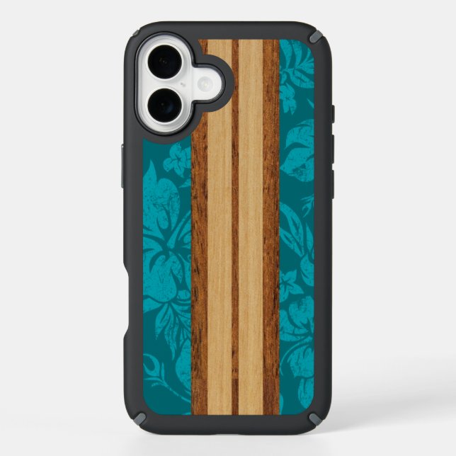 Sunset Beach Faux Wood Surfboard Hawaiian Speck iPhone Case (Front)