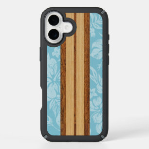 Sunset Beach Faux Wood Surfboard Hawaiian iPhone 16 Plus Case