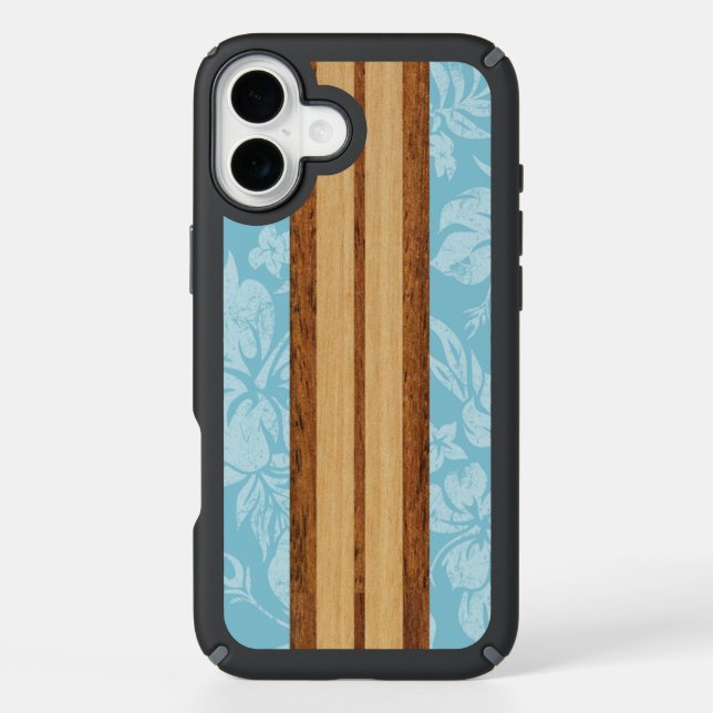 Sunset Beach Faux Wood Surfboard Hawaiian Speck iPhone Case (Front)