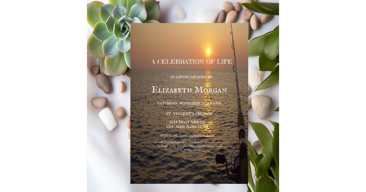 Sunset Beach Fishing Celebration Of Life Invitation | Zazzle