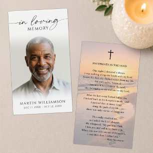 Sunset Beach Footprints Poem Sympathy Prayer Card