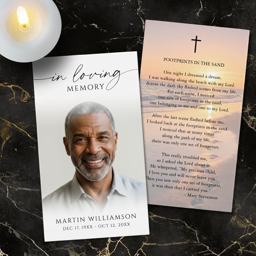 Sunset Beach Footprints Poem Sympathy Prayer Card