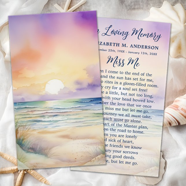 Sunset Beach Funeral Modern Memorial Prayer Card (Creator Uploaded)