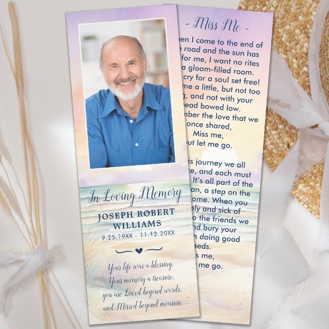 Sunset Beach Funeral Photo Memorial Prayer Card Bookmarks (Creator Uploaded)