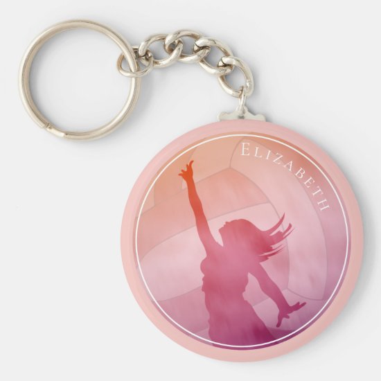 Sunset beach girls' personalized volleyball keychain