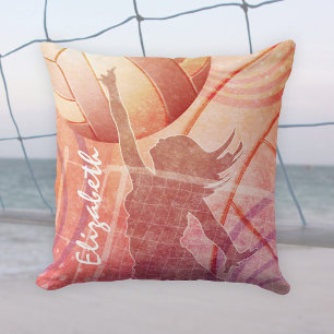 Sunset Beach Girls' Volleyball Throw Pillow