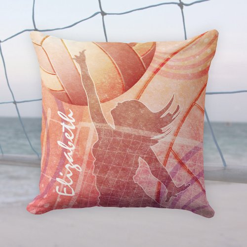 Sunset Beach Girls Volleyball Throw Pillow