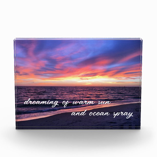 Sunset Beach Happiness Motivational Text Quote  Photo Block (Front)
