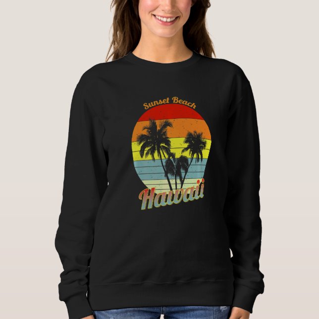 Sunset Beach Hawaii Retro Tropical Palm Trees Vaca Sweatshirt (Front)