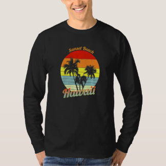 Sunset Beach Hawaii Retro Tropical Palm Trees Vaca T-Shirt
