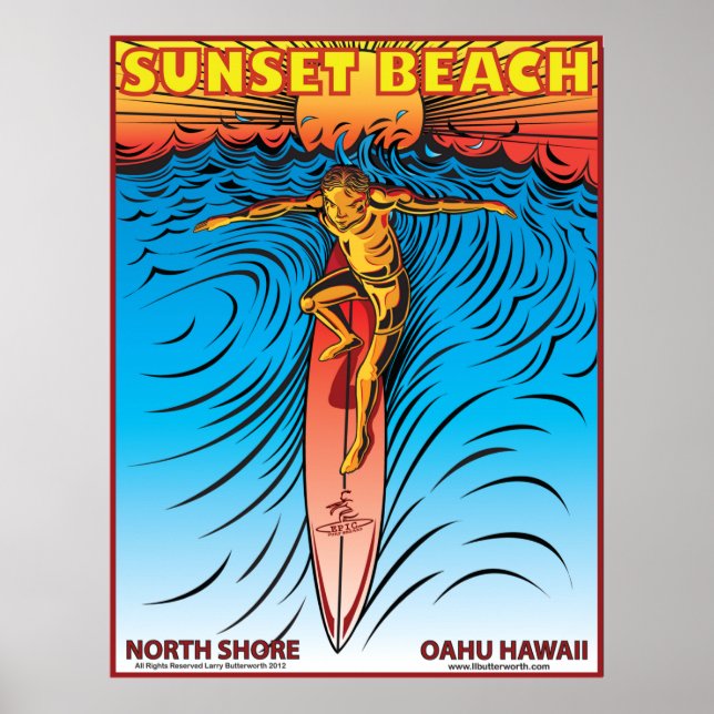 SUNSET BEACH HAWAII SURFBREAK SURFING POSTER (Front)