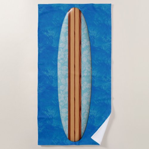 Sunset Beach Hawaiian Faux Wood Surfboard _ Aqua Beach Towel