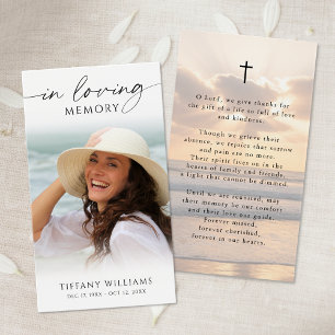 Sunset Beach In Memory Photo Cross Prayer Card