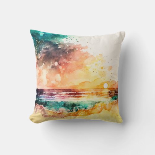 Sunset Beach Landscape Throw Pillow