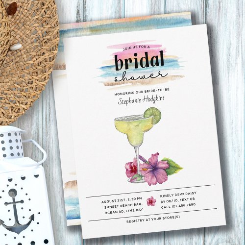 Sunset Beach Margarita and Hibiscus Bridal Shower Invitation