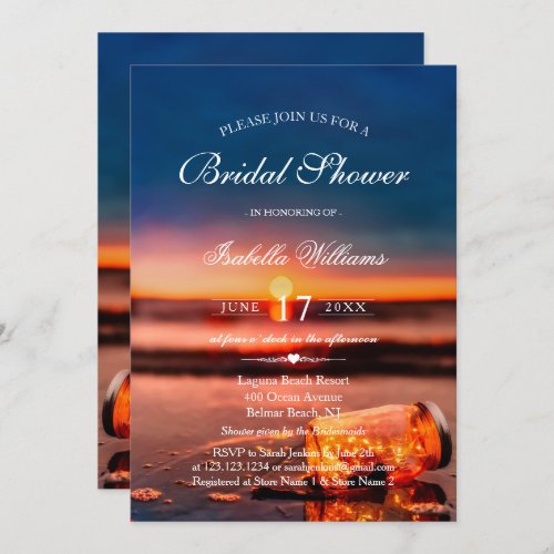 Sunset Beach Mason Jar Blue Night Bridal Shower Invitation