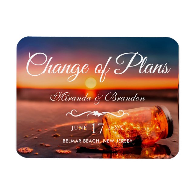 Sunset Beach Mason Jar Blue Night Change of Plans Magnet (Horizontal)