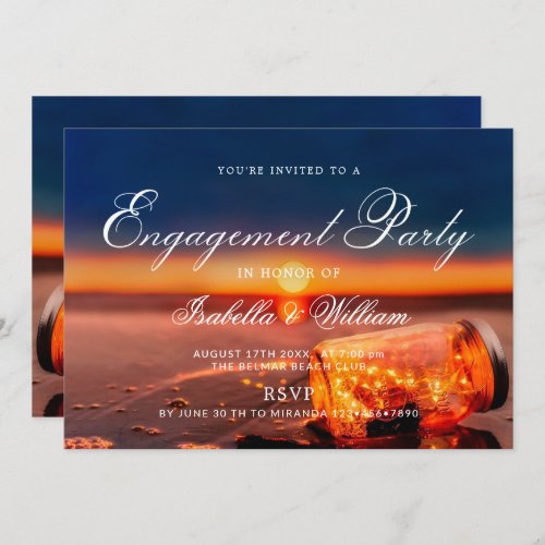 Sunset Beach Mason Jar Blue Night Engagement Party Invitation