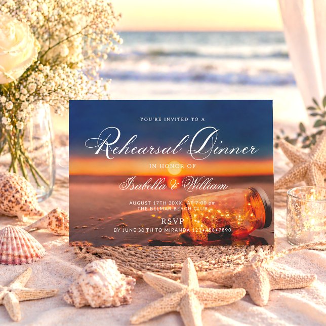 Sunset Beach Mason Jar Blue Night Rehearsal Dinner Invitation (Creator Uploaded)