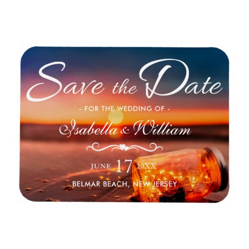 Sunset Beach Mason Jar Blue Night Save the Date Magnet