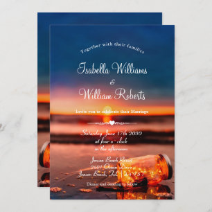 Sunset Beach Mason Jar Blue Night Wedding Invitation