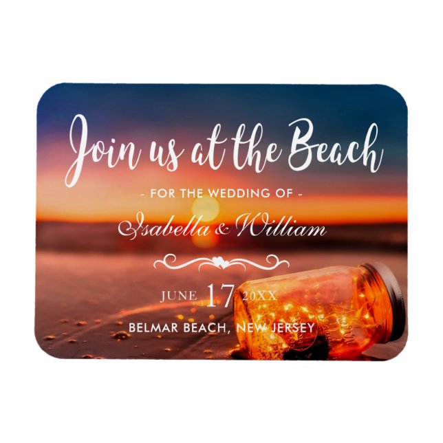 Sunset Beach Mason Jar Save the Date Wedding Magnet (Horizontal)
