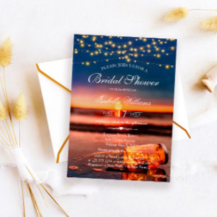 Sunset Beach Mason Jar String Lights Bridal Shower Invitation