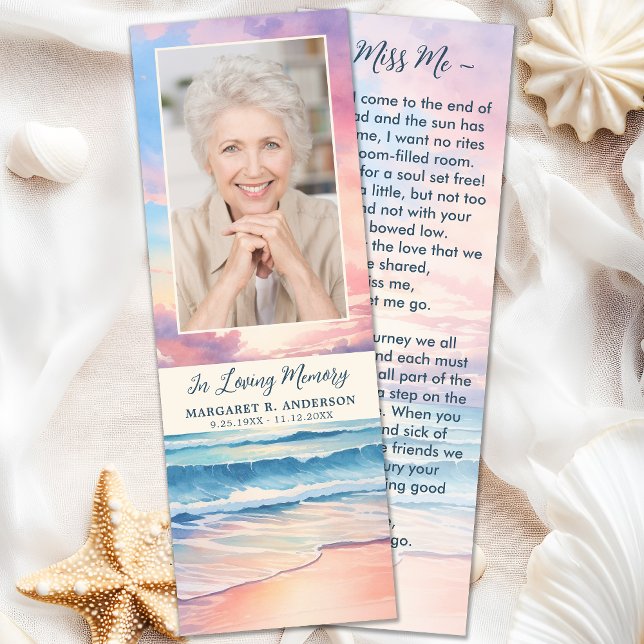 Sunset Beach Memorial Photo Funeral Prayer Card Bookmarks (Creator Uploaded)