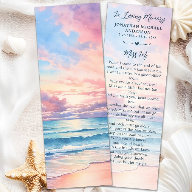 Sunset Beach Memorial Watercolor Funeral Prayer Bookmarks (Creator Uploaded)