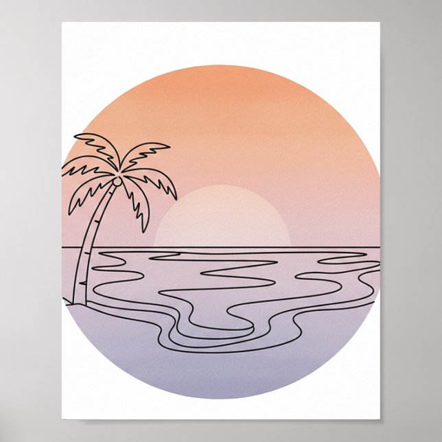 Sunset Beach Minimalist Line Art Poster  (Front)