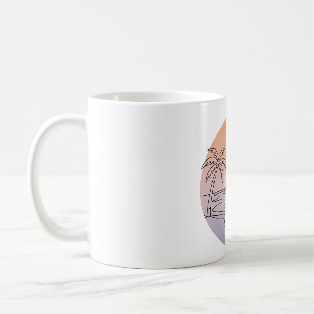 Sunset Beach Minimalist Mug – Hand-Drawn Tropical  (Left)