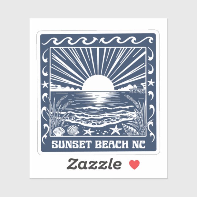 Sunset Beach NC Vintage Coastal Sunset  Sticker (Sheet)