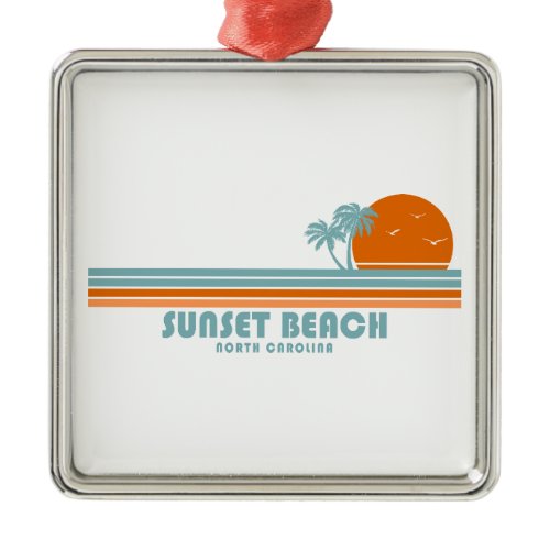Sunset Beach North Carolina Sun Palm Trees Metal Ornament