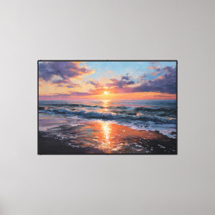 Sunset Beach Ocean Painting – Abstract Wall Art