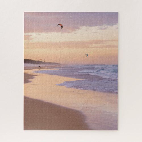  Sunset Beach Ocean Waves People Flying Kites Jigsaw Puzzle